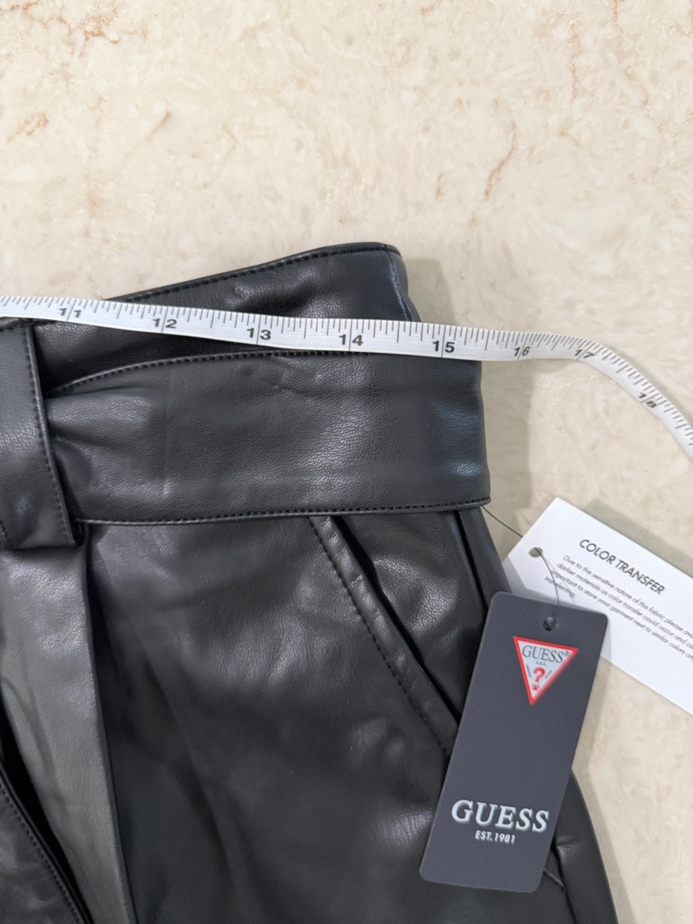GUESS Black Faux Leather High-Waist Tie-Belt Shorts size medium NWT - Picture 4 of 9